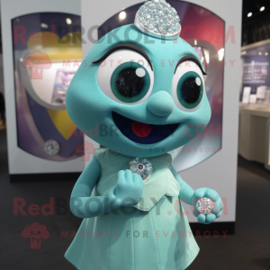 Teal Engagement Ring mascot costume character dressed with a Romper and Rings