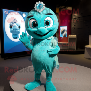 Teal Engagement Ring mascot costume character dressed with a Romper and Rings
