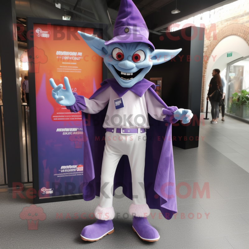 Lavender Vampire mascot costume character dressed with a Flare Jeans and Cummerbunds