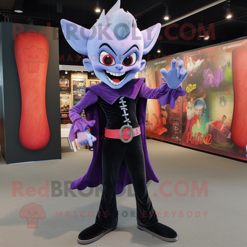 Lavender Vampire mascot costume character dressed with a Flare Jeans and Cummerbunds