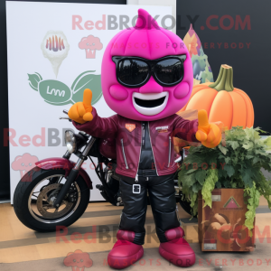 Maskotfigur af et magenta...