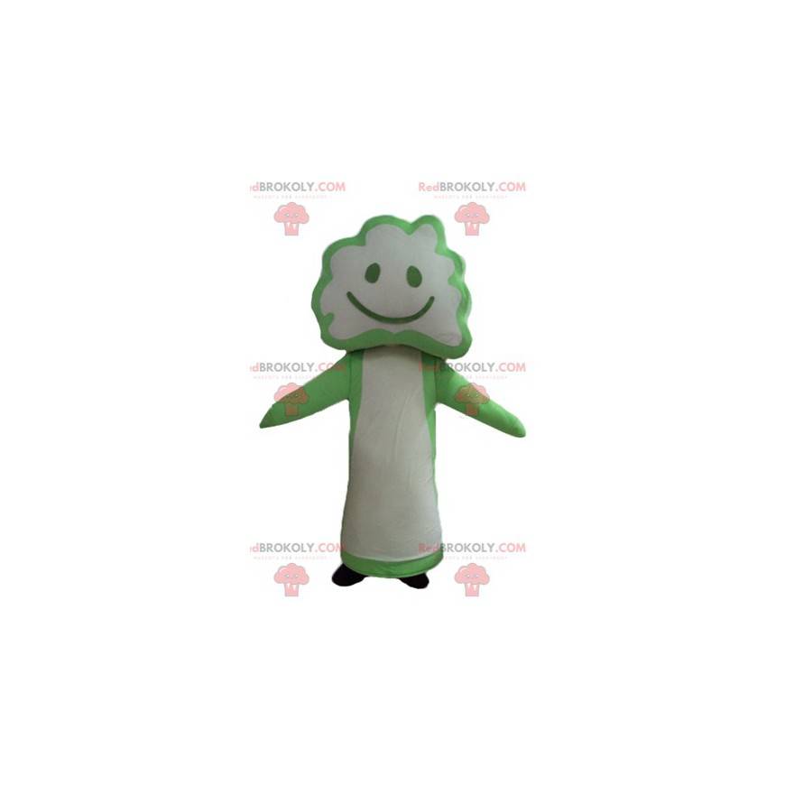 Mascote da árvore de flores de brócolis verde e branco -