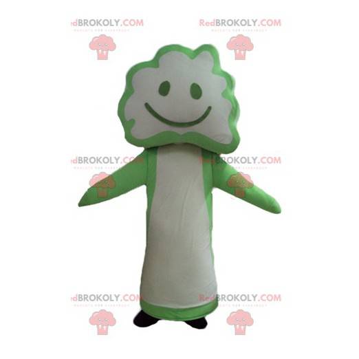 Mascota de árbol de flor de brócoli verde y blanco -