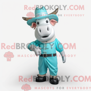 Maskot-karakter av en cyan...
