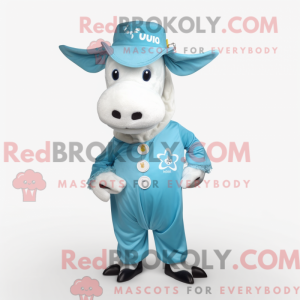 Maskot-karakter av en cyan...