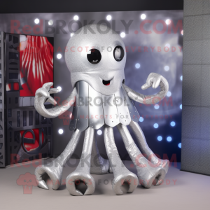 Silver Octopus mascot costume character dressed with a Mini Skirt and Belts