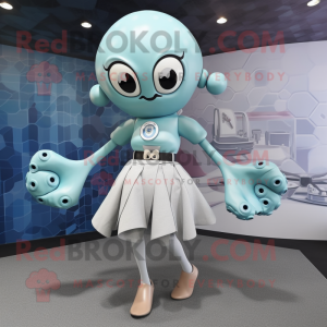 Silver Octopus mascot costume character dressed with a Mini Skirt and Belts