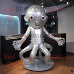 Silver Octopus mascot costume character dressed with a Mini Skirt and Belts