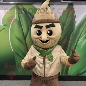Tan Spinach mascot costume character dressed with a Leather Jacket and Headbands