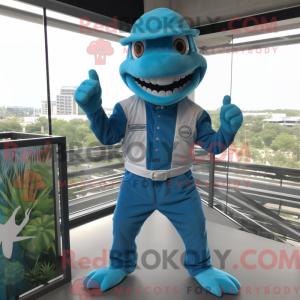 Maskot-karakter av en cyan...
