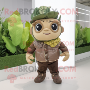 Tan Spinach mascot costume character dressed with a Leather Jacket and Headbands