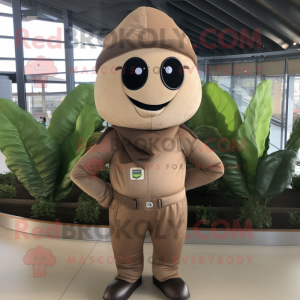 Tan Spinach mascot costume character dressed with a Leather Jacket and Headbands