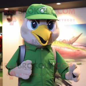 Green Falcon mascot costume character dressed with a Poplin Shirt and Caps