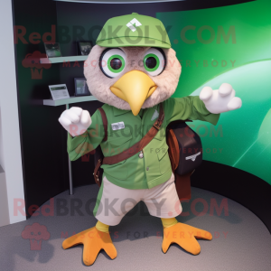 Green Falcon mascot costume character dressed with a Poplin Shirt and Caps