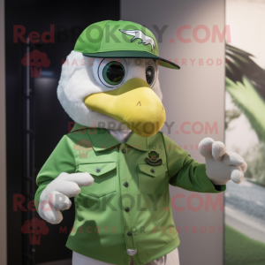 Green Falcon mascot costume character dressed with a Poplin Shirt and Caps