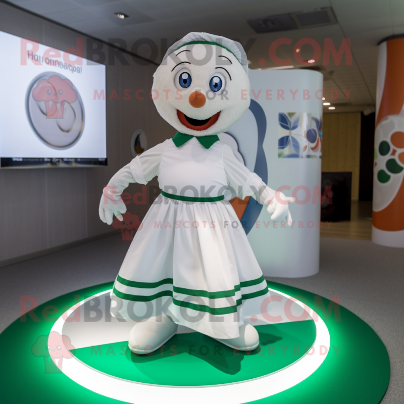 White Irish Flag mascot costume character dressed with a Circle Skirt and Anklets White Irish Flag mascot costume character dressed with a Circle Skirt and Anklets