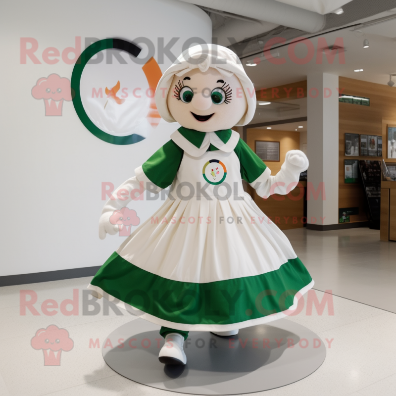 White Irish Flag mascot costume character dressed with a Circle Skirt and Anklets White Irish Flag mascot costume character dressed with a Circle Skirt and Anklets