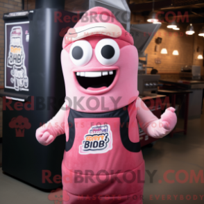 Mascote de Costela de Churrasco Rosa com Colete e Gorros - Mascotes churrasco - REBROKO_409527 - RedBrokoly.com