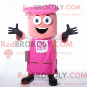 Mascote de Costela de Churrasco Rosa com Colete e Gorros - Mascotes churrasco - REBROKO_409529 - RedBrokoly.com