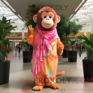 Mascote de Macaco Pêssego com Vestido Envelope e Cachecóis - Mascotes de pêssego - REBROKO_409540 - RedBrokoly.com