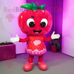 Magenta Strawberry mascot costume character dressed with a Bikini and Bracelets