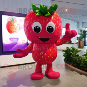 Magenta Strawberry mascot costume character dressed with a Bikini and Bracelets