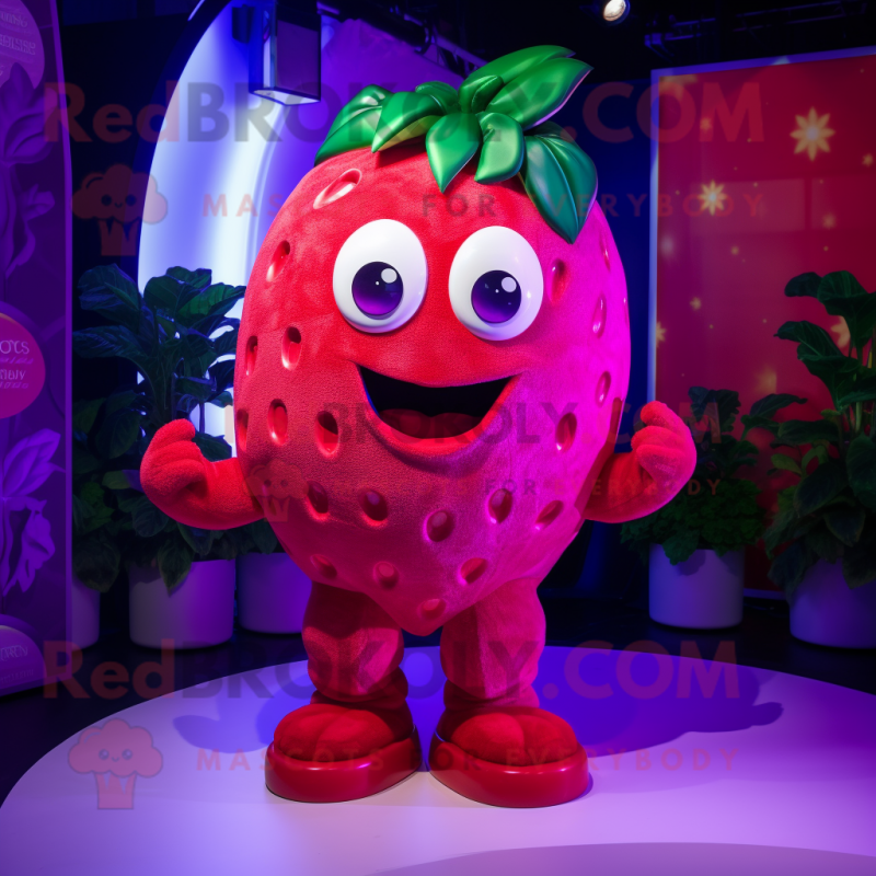 Magenta Strawberry mascot costume character dressed with a Bikini and Bracelets Magenta Strawberry mascot costume character dressed with a Bikini and Bracelets