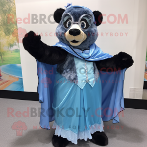 Sky Blue Spectacled Bear mascot costume character dressed with a Ball Gown and Shawls