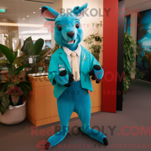 Maskotkarakter av en cyan...