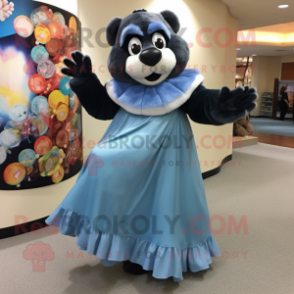 Sky Blue Spectacled Bear mascot costume character dressed with a Ball Gown and Shawls