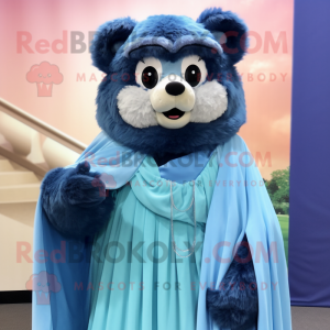 Sky Blue Spectacled Bear mascot costume character dressed with a Ball Gown and Shawls
