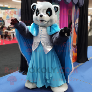 Sky Blue Spectacled Bear mascot costume character dressed with a Ball Gown and Shawls