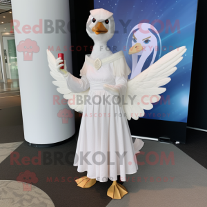 White Swans mascot costume character dressed with a Wrap Dress and Anklets