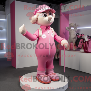 Maskotkarakter av en rosa...