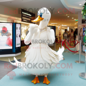 White Swans mascot costume character dressed with a Wrap Dress and Anklets