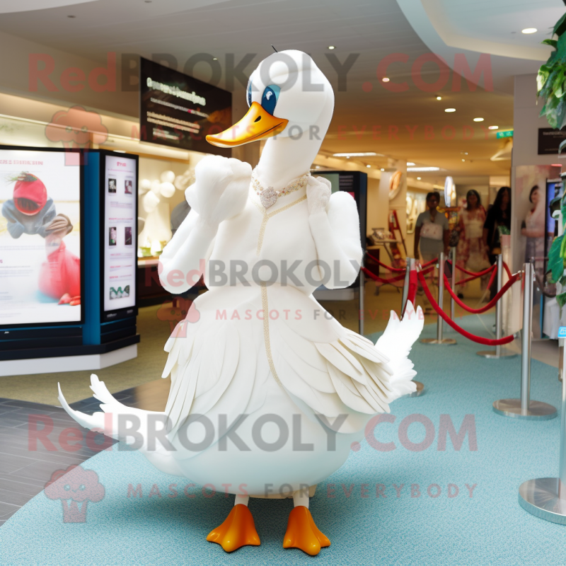 White Swans mascot costume character dressed with a Wrap Dress and Anklets White Swans mascot costume character dressed with a Wrap Dress and Anklets