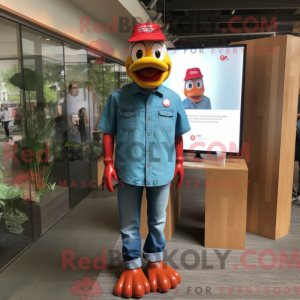 Maskotfigur af en rød and...