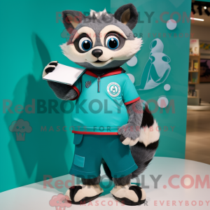 Maskotkarakter av en cyan...