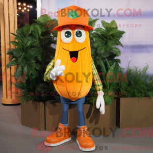 Maskotfigur af en orange...
