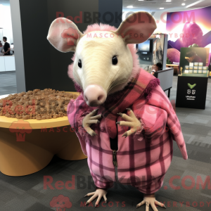 Maskotkarakter av en rosa...