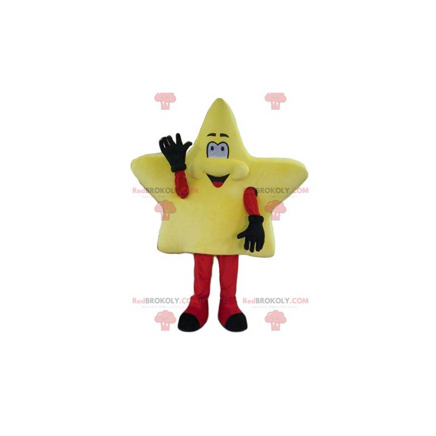 Mascote gigante estrela amarela fofo e sorridente -
