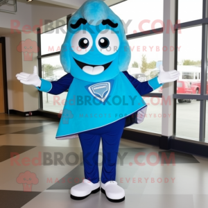 Blue Pizza Slice mascot costume character dressed with a Jumpsuit and Shoe clips