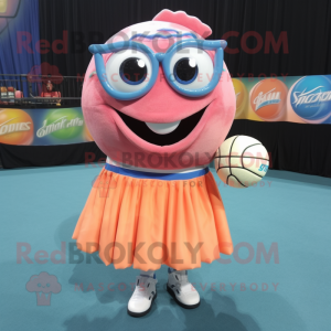 Peach Barracuda mascot costume character dressed with a Ball Gown and Eyeglasses