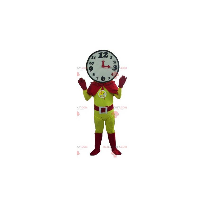 Superhero mascot with a clock-shaped head - Redbrokoly.com