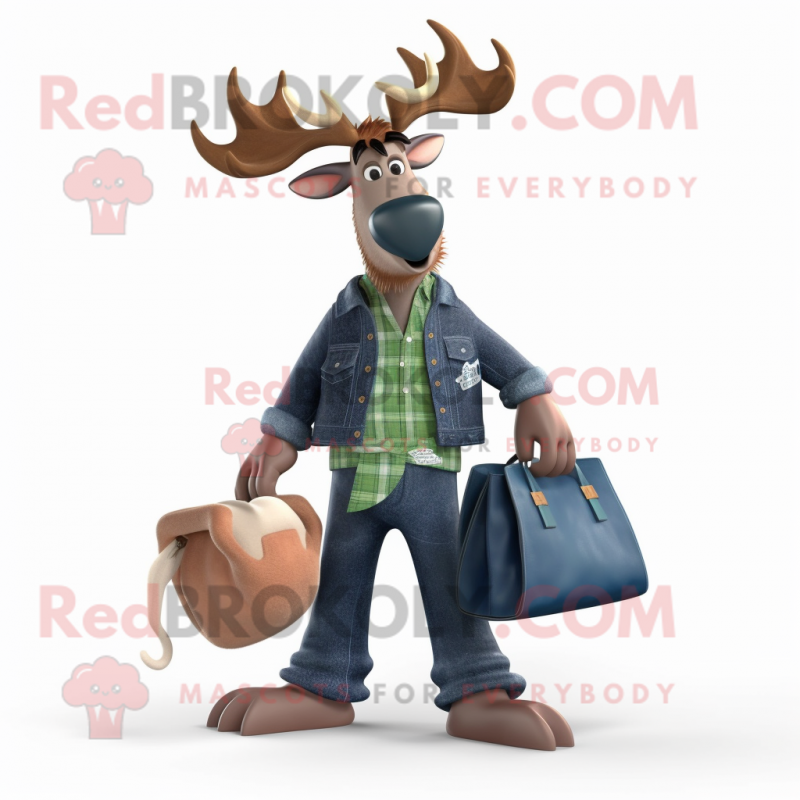 Navy Irish Elk mascot costume character dressed with a Boyfriend Jeans and Handbags Navy Irish Elk mascot costume character dressed with a Boyfriend Jeans and Handbags