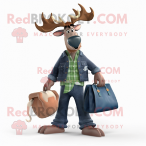 Navy Irish Elk mascot costume character dressed with a Boyfriend Jeans and Handbags