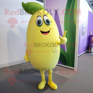 Lemon Yellow Eggplant mascot costume character dressed with a Capri Pants and Cufflinks