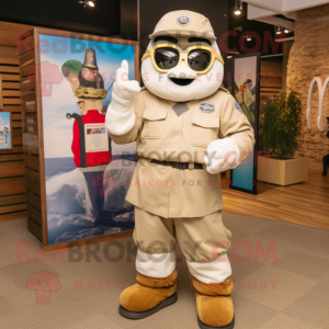 Cream Air Force Soldier mascot costume character dressed with a Flannel Shirt and Anklets