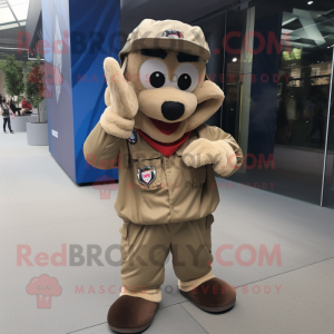 Cream Air Force Soldier mascot costume character dressed with a Flannel Shirt and Anklets