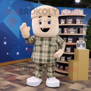 Cream Air Force Soldier mascot costume character dressed with a Flannel Shirt and Anklets